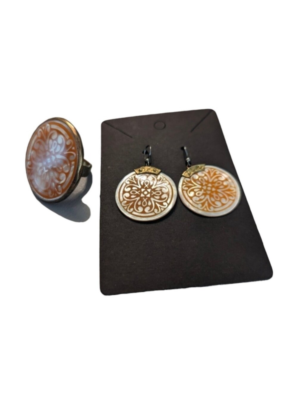 Vintage Signed Willow House By Sara Blaine Maya Mother Of Pearl Earrings & Ring